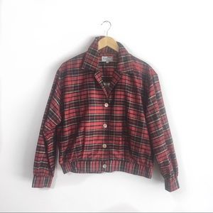 Silk Plaid Vintage Jacket, red  plaid
